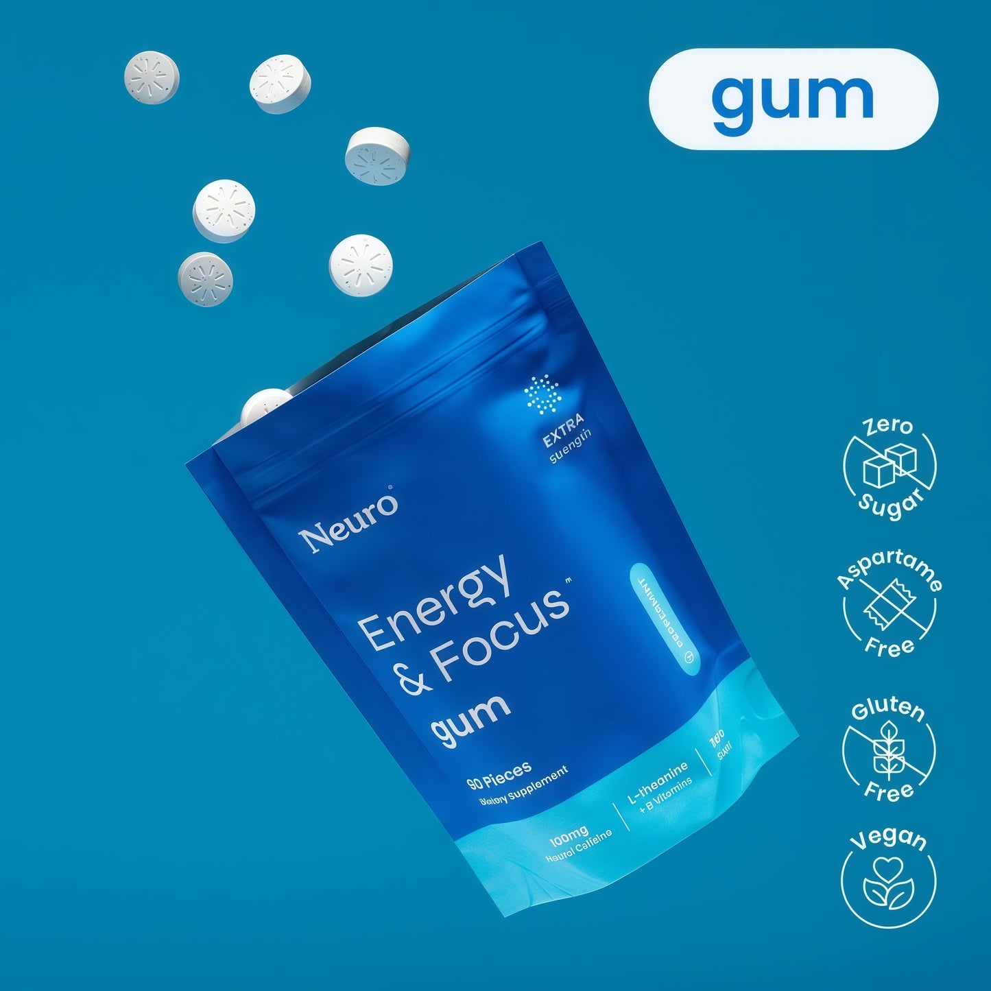 NeuroGum Extra Strength Energy Focus Peppermint Sugar Free Supplement